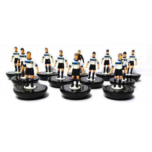 Subbuteo Andrew Table Soccer Inter Milan away kit 1965-66 on classic Hasbro bases